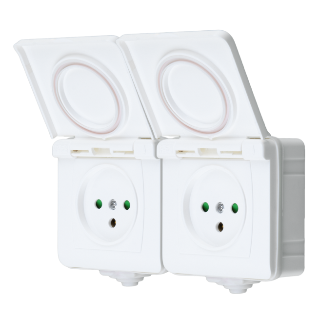 Контакт двоен с бял капак, IP54